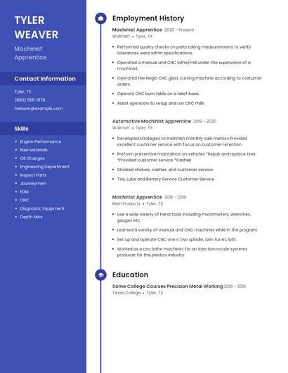 Machinist Apprentice Resume