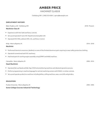 Machinist Class B Resume