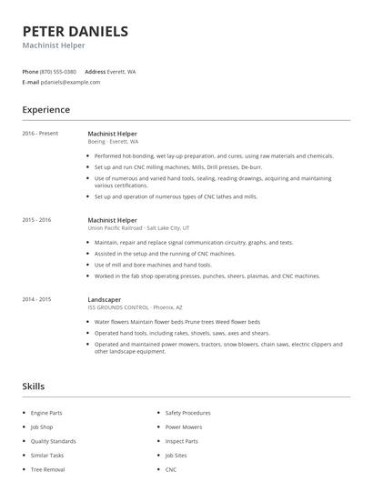 Machinist Helper Resume