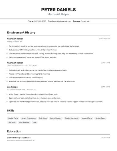 Machinist Helper Resume