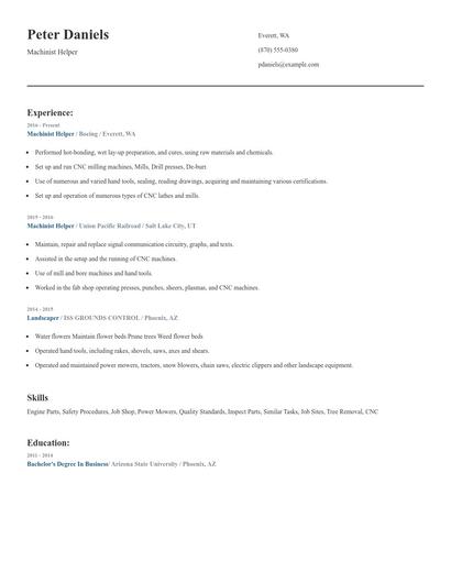 Machinist Helper Resume
