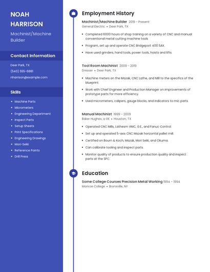 Machinist/Machine Builder Resume
