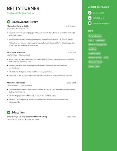 Machinist/Machine Builder Resume