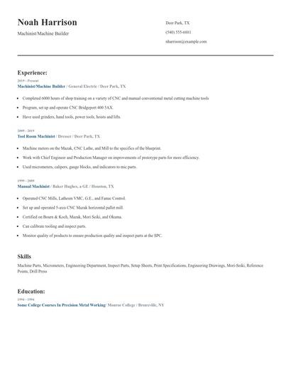 Machinist/Machine Builder Resume