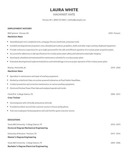 Machinist Mate Resume