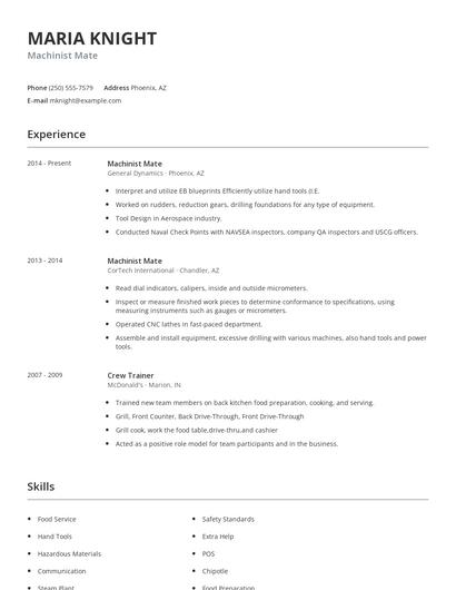 Machinist Mate Resume