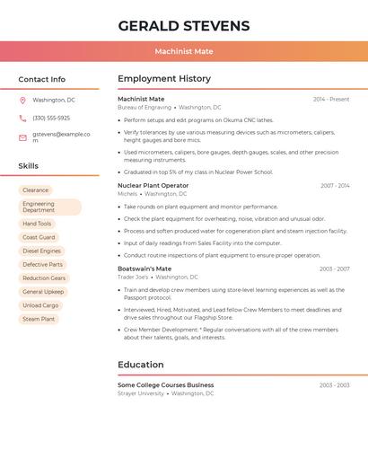 Machinist Mate Resume