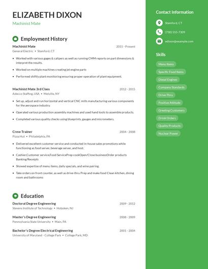 Machinist Mate Resume