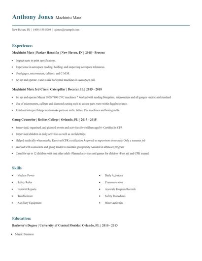 Machinist Mate Resume