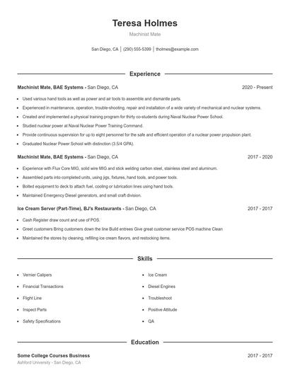 Machinist Mate Resume