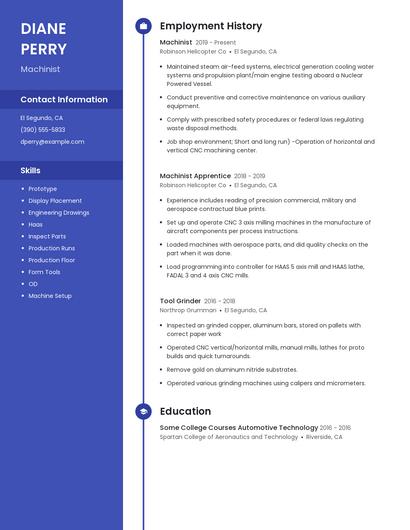 Machinist Resume