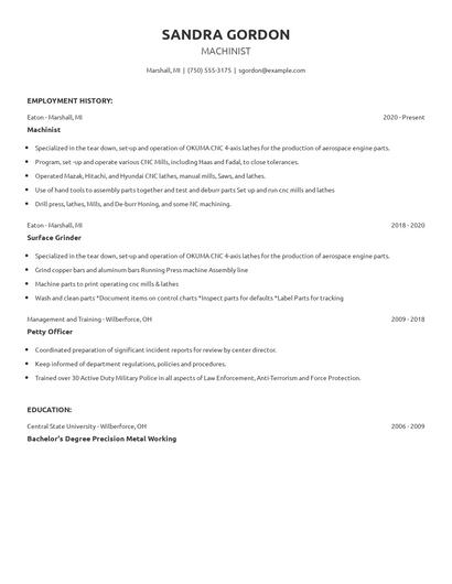 Machinist Resume