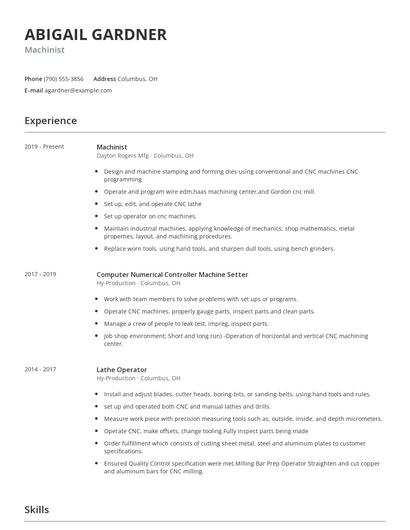 Machinist Resume