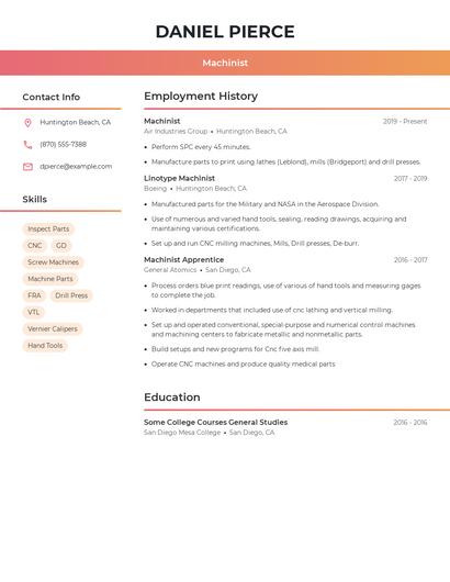 Machinist Resume