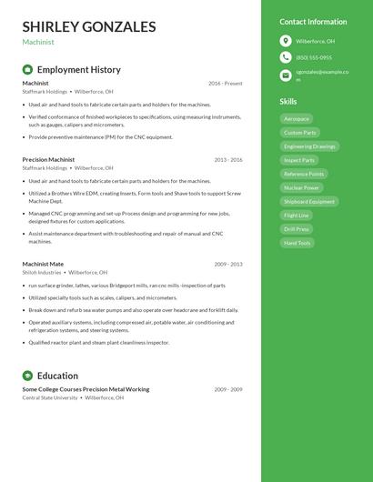 Machinist Resume