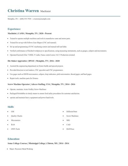 Machinist Resume
