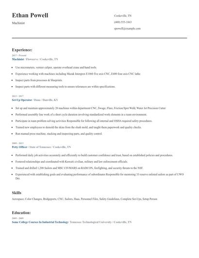 Machinist Resume