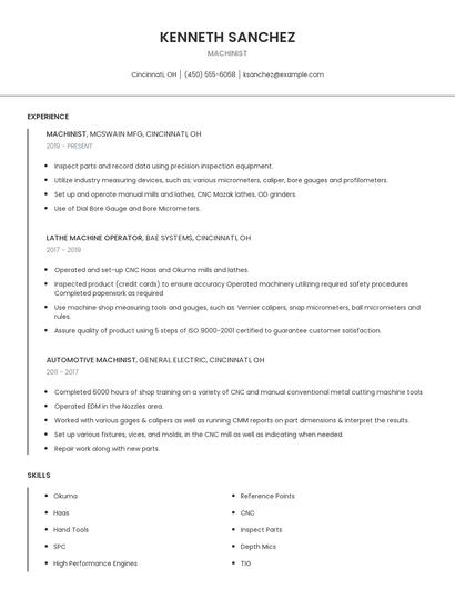Machinist Resume