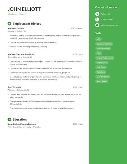 Machinist-Set-Up Resume