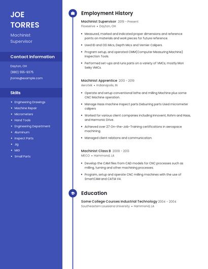 Machinist Supervisor Resume