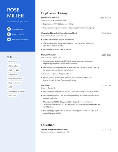 Machinist Supervisor Resume