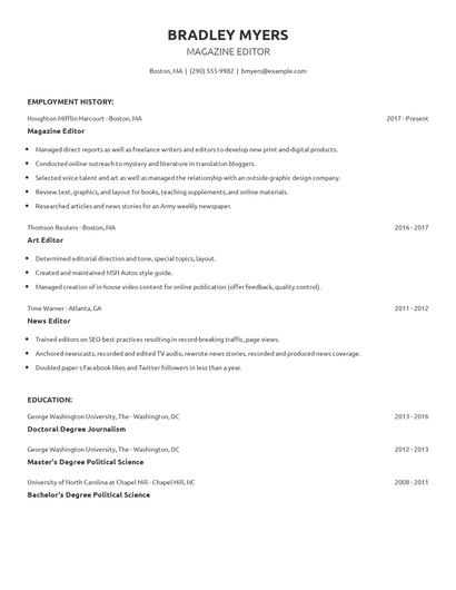 Magazine Editor Resume