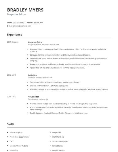 Magazine Editor Resume