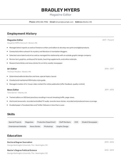 Magazine Editor Resume