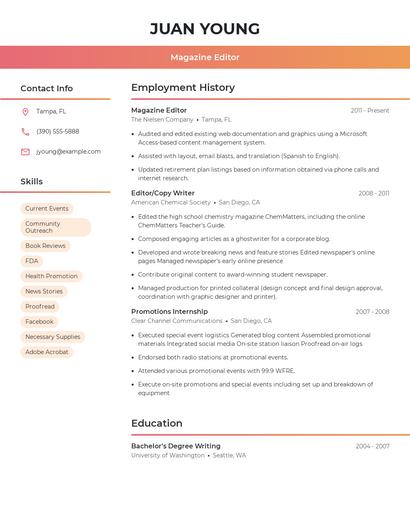 Magazine Editor Resume