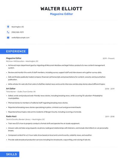 Magazine Editor Resume