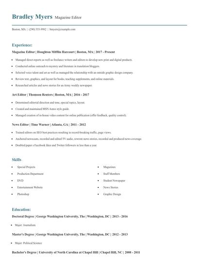Magazine Editor Resume