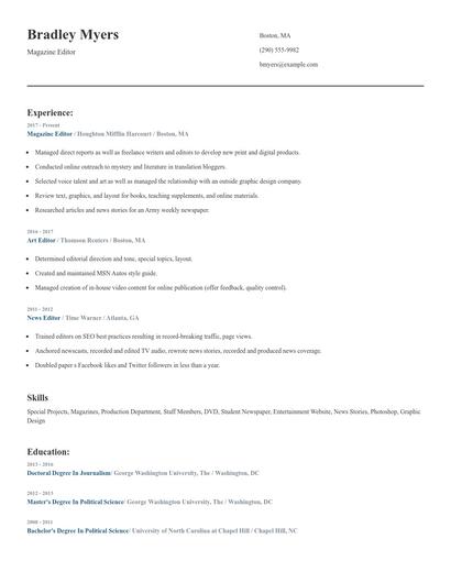 Magazine Editor Resume