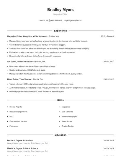 Magazine Editor Resume