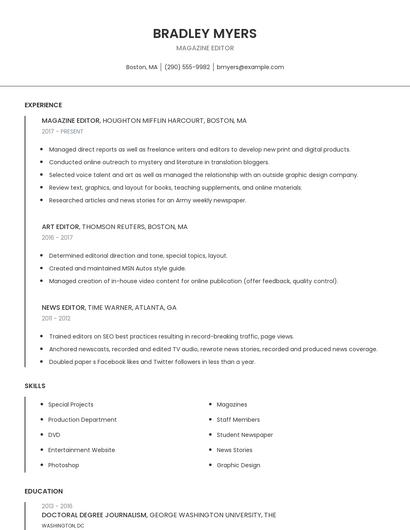 Magazine Editor Resume