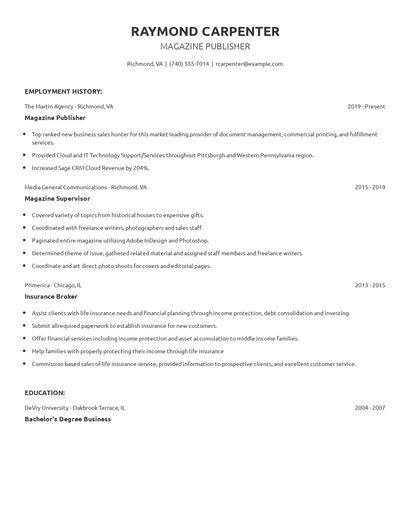 Magazine Publisher Resume