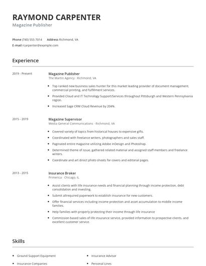 Magazine Publisher Resume