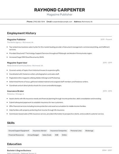 Magazine Publisher Resume
