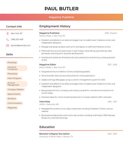 Magazine Publisher Resume