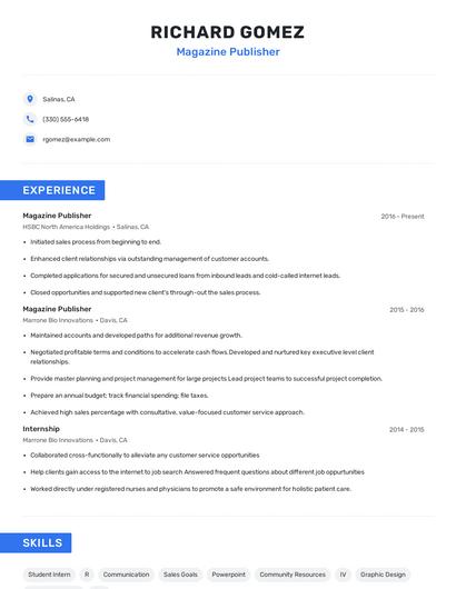 Magazine Publisher Resume