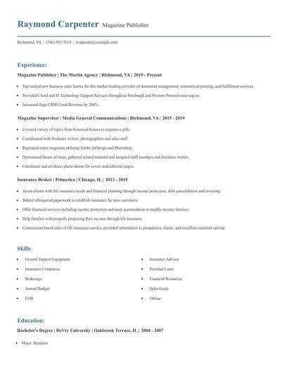 Magazine Publisher Resume