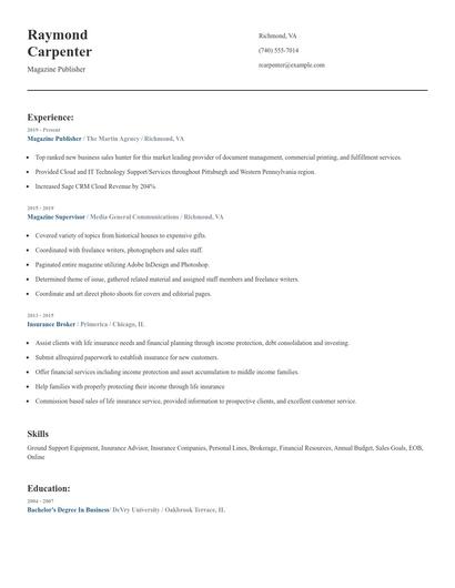 Magazine Publisher Resume