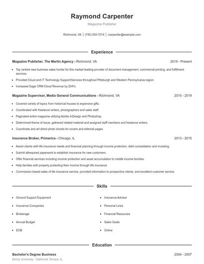 Magazine Publisher Resume