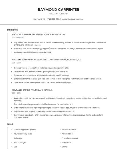 Magazine Publisher Resume