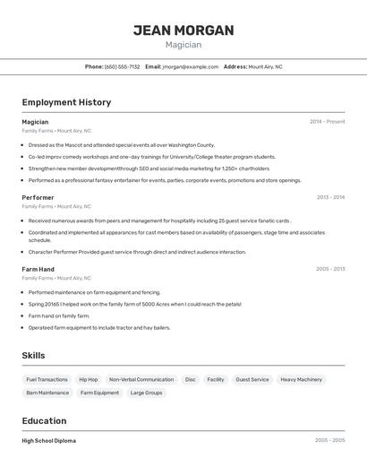 Magician Resume