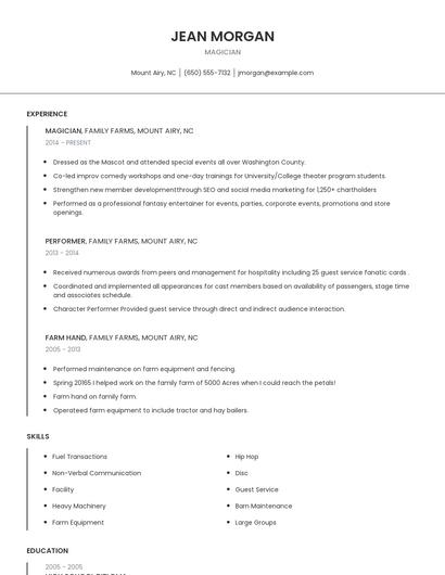 Magician Resume