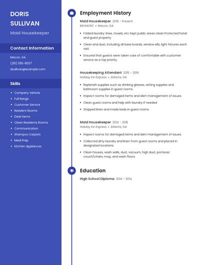 Maid Housekeeper Resume