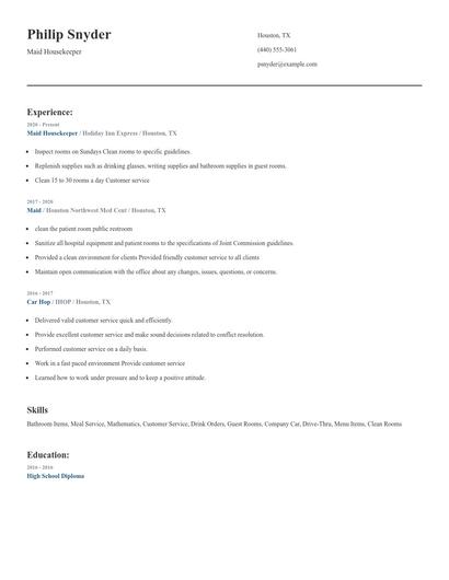 Maid Housekeeper Resume