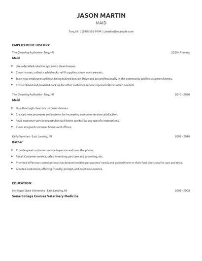 Maid Resume