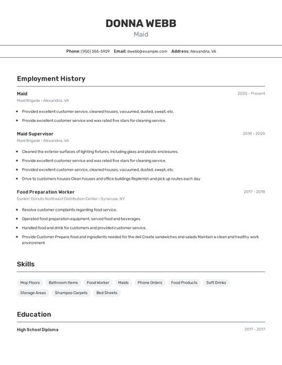 Maid Resume