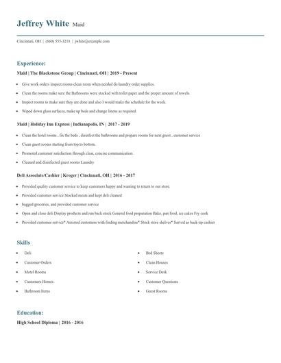 Maid Resume